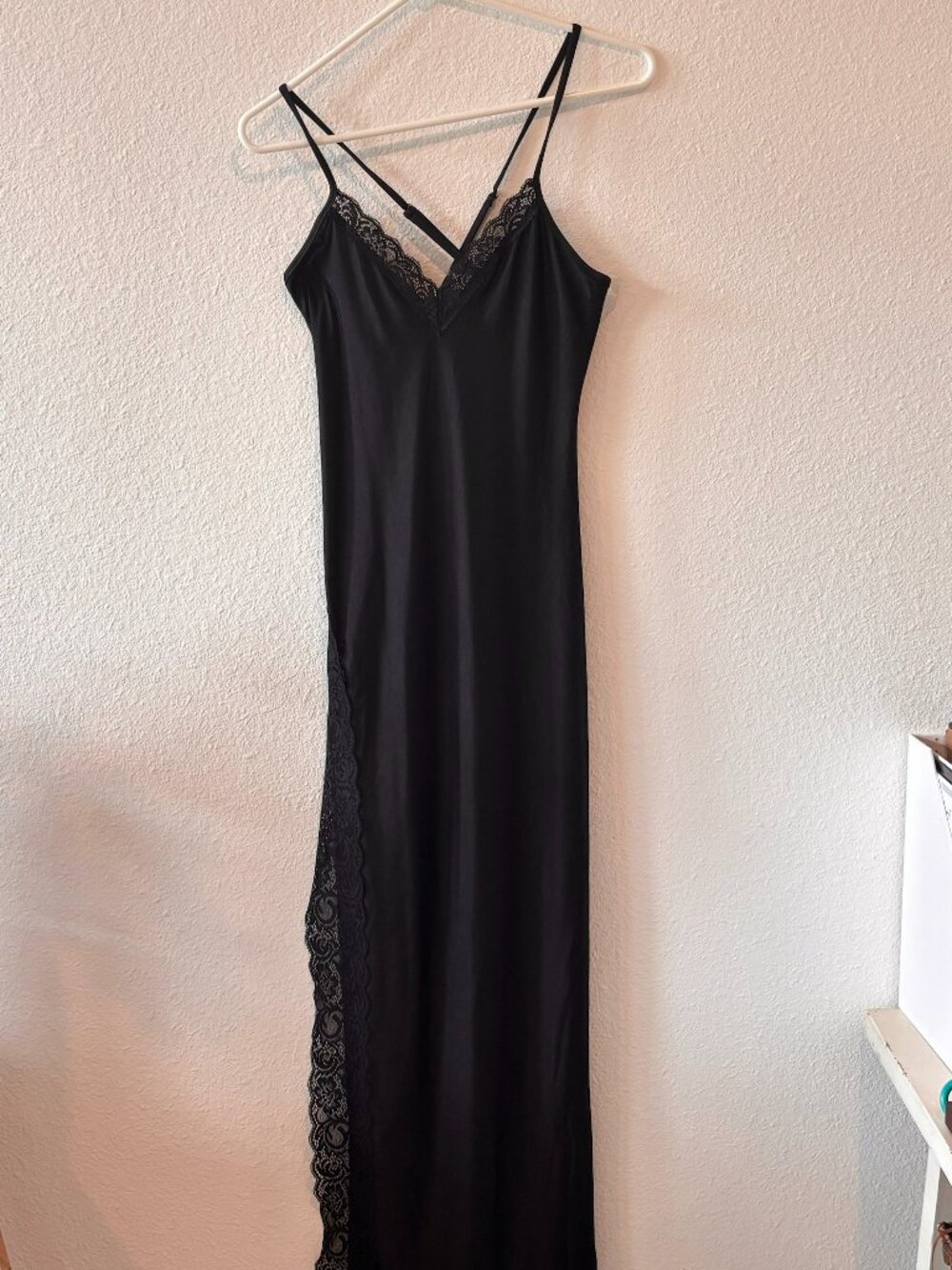 Black Lace Trim Slip Maxi Dress